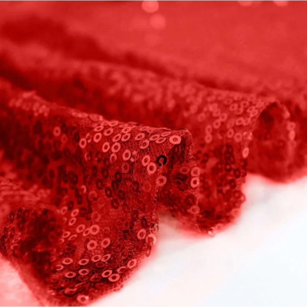 Elegant Red Sequin‎ 120” Round Tablecloth Seamless Glittering Table Cover
